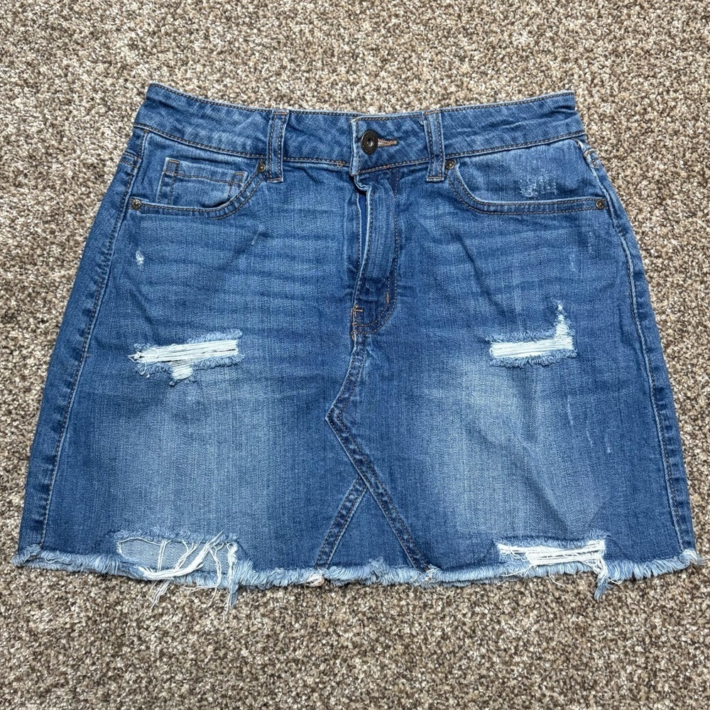 Wax Jean Blue Distressed Mini Skirt - Picture 2 of 13